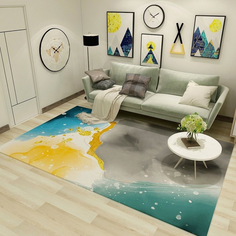 Minimalist Living Room Rug Multicolor Abstract Color Block Carpet Polyester Washable Pet Friendly Anti-Slip Backing Rug
