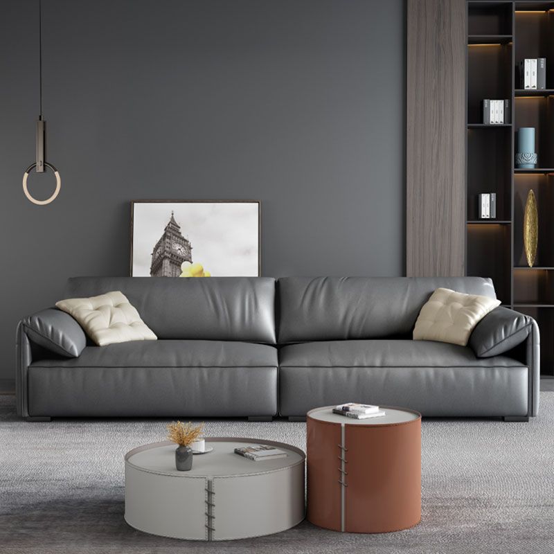 Stain Resistant Stationary Living Room Pillow Top Arm Standard Gray Sofa