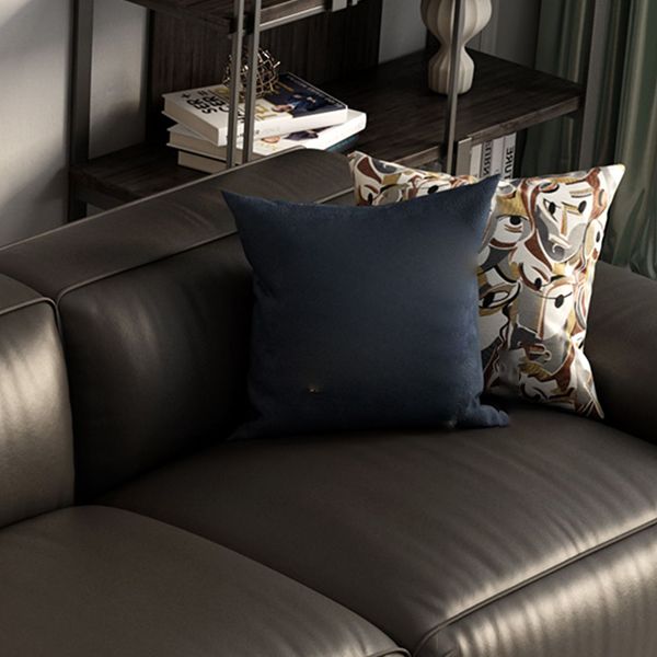 Contemporary Stain Resistant Genuine Leather Square Arm Sofa in Black