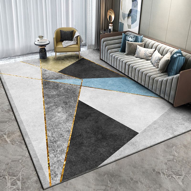 Tapis d'intérieur de luxe de couleur foncée, imprimé géométrique en Polyester, facile d'entretien, pour la décoration de la maison
