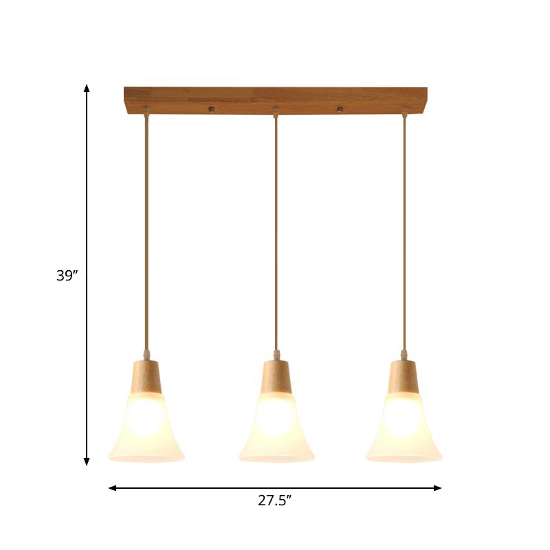 Bell / bol / baril plafond lampe à pendaison nordique en verre ivoire en verre 3-têtes Salle à manger ronde / cluster linéaire cluster en bois en bois