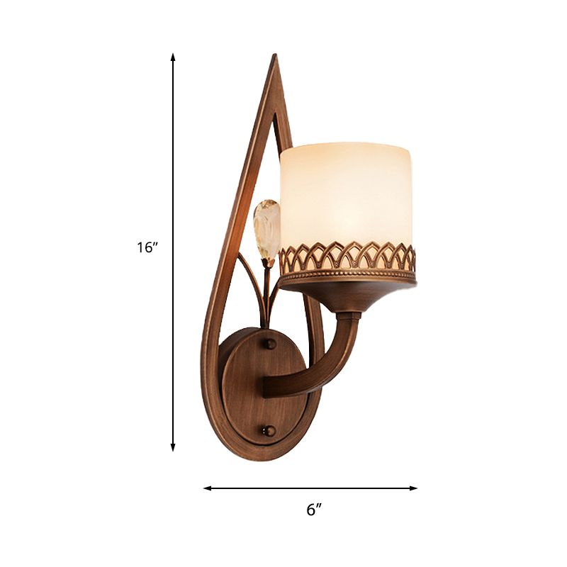 Koffiecilinder Wandlamp Retro Melkglasschaduw 1/2-Licht woonkamer Wandlamp met kristallen accent