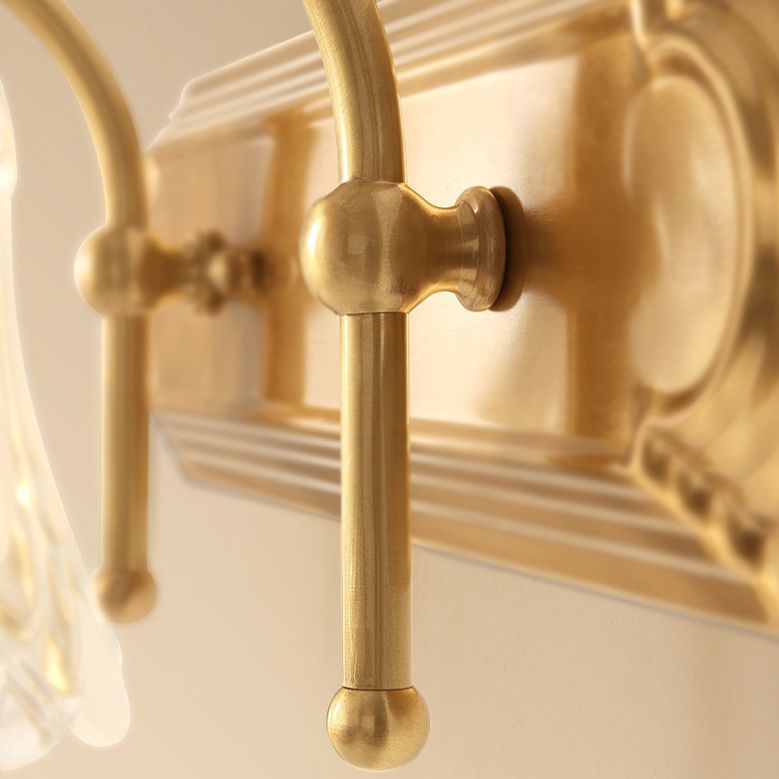 Bathroom Decoration Wall Light Sconce Brass Armed Wall Mounted Mirror Front in Ribbed Glass Shade