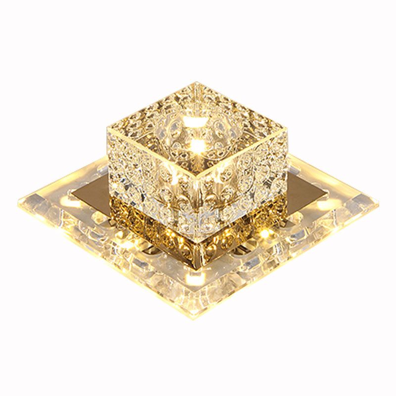 Square Led Flush Mount Ceiling Light Modern Luxury Style Crystal Flush Light for Corridor