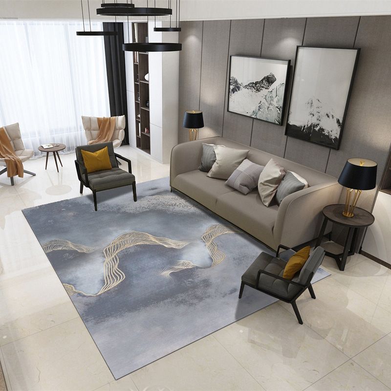 Dark Gray Modern Rug Polyester Abstract Pattern Rug Stain Resistant Rug for Drawing Room