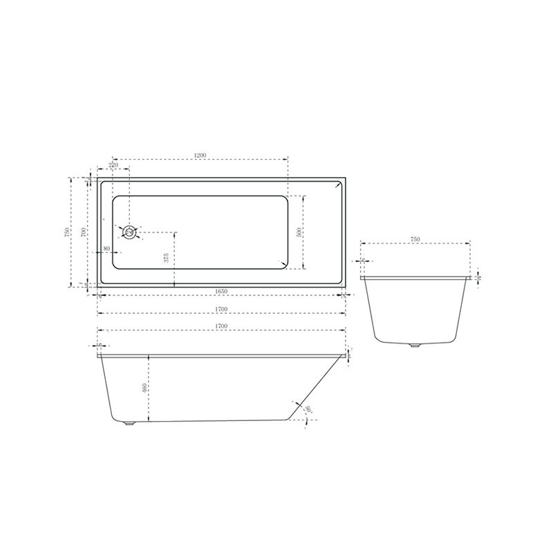 Contemporary Drop-in Soaking Bathtub Rectangle Acrylic Bathtub in White