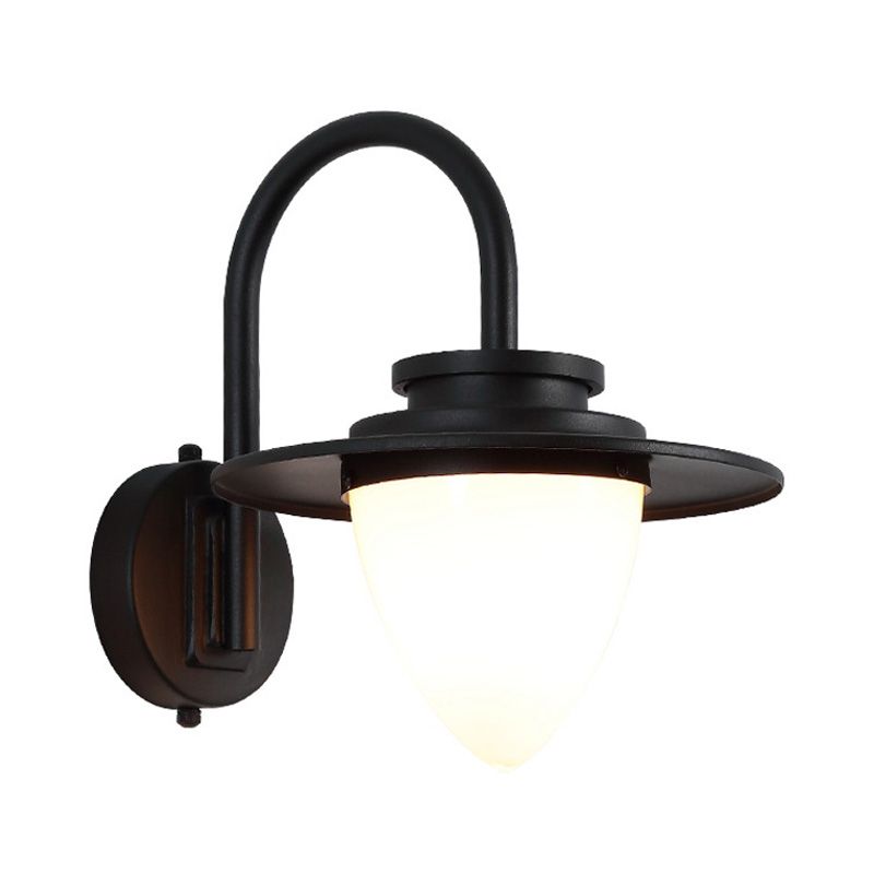 Iluminación de pared de café de vidrio lácteo lámpara de luz industrial de 1 luces con brazo de cuello de cisne de metal