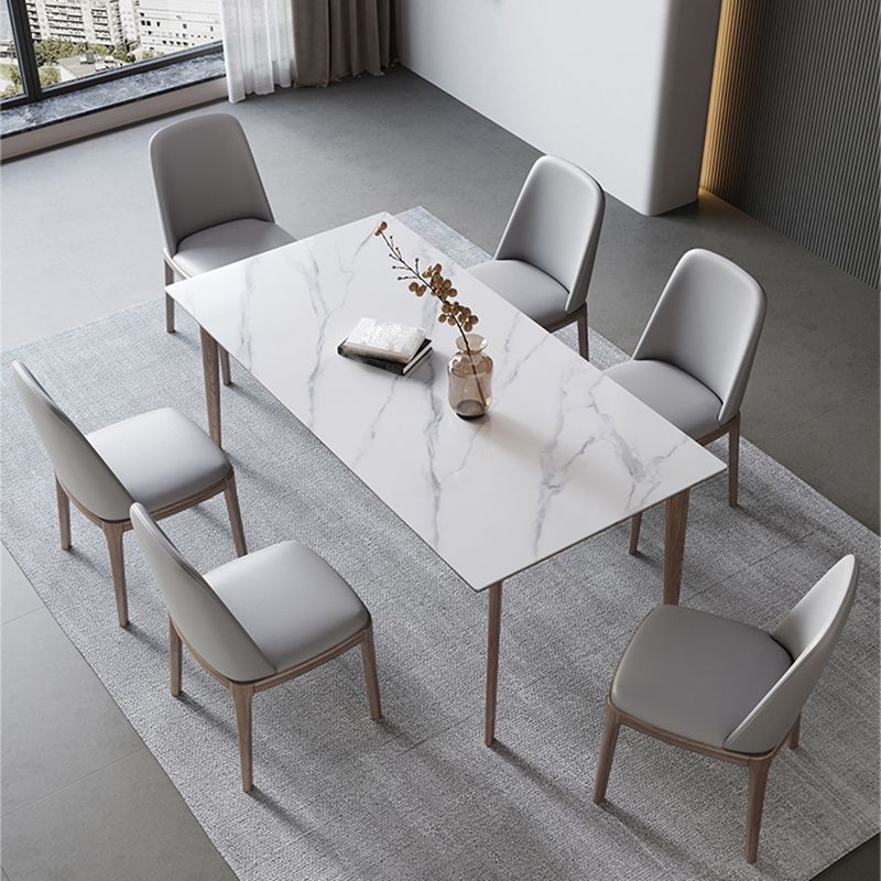 Medieval Modern Sintered Stone Table for Restaurant Rectangle Table with 4 Wood Legs