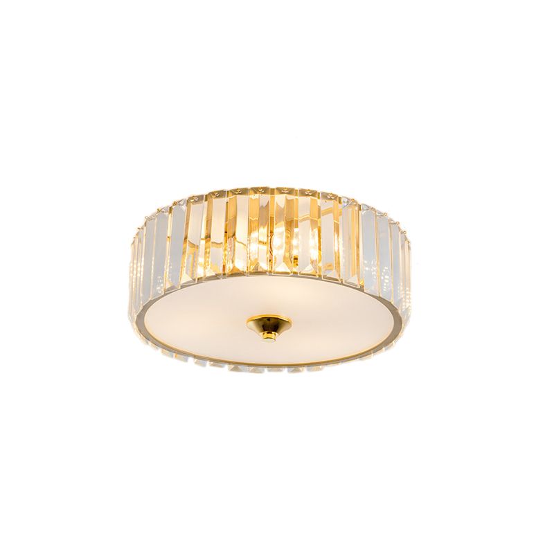 LED-Unterputzleuchte für Schlafzimmer mit trommelförmigem Kristallschirm, moderne goldene Deckenleuchte, 12"/19" Durchmesser