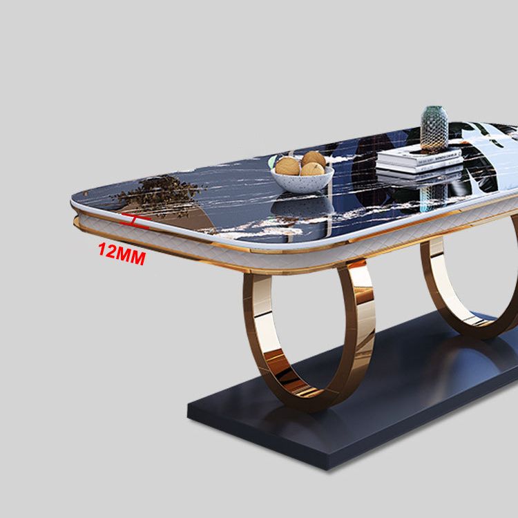 Stone Top Dining Table Traditional Luxury Table with Pedestal Base in Gold