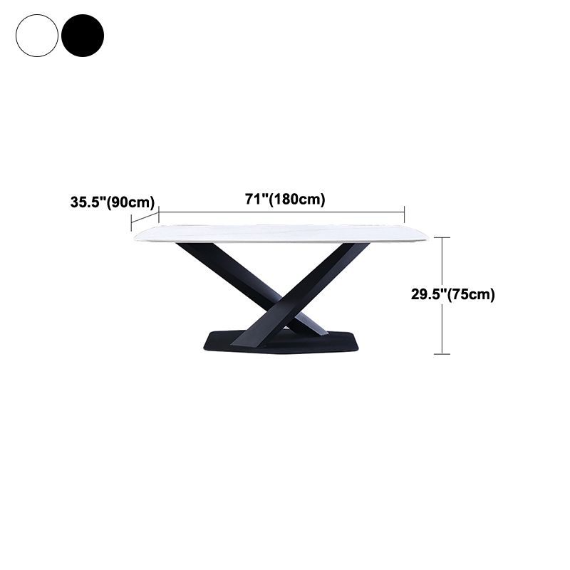 Traditional Luxury Rectangle Dining Table Sintered Stone Table with Pedestal Base