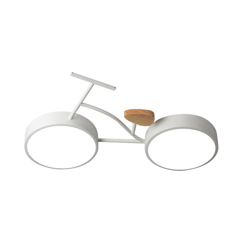 Bicycle Acrylic Ceiling Lamp Cartoon Grey/White/Green LED Semi Flush Mount Lighting in Warm/White Light for Kids Bedroom