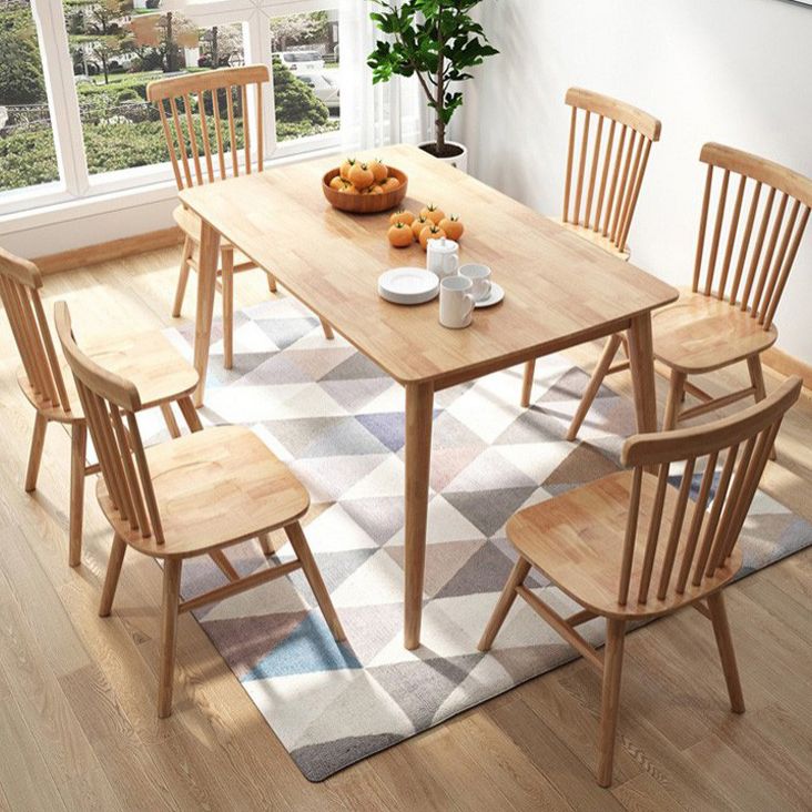 Rectangle 4 Legs Modern Table Light Wood Color Fixed Table of Oakwood Solid Wood