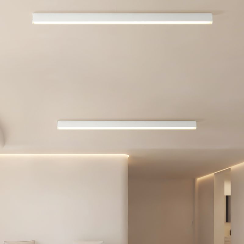 Linear Shape Ceiling Fixture Modern Style Metal 1 Light Ceiling Mounted Light in White