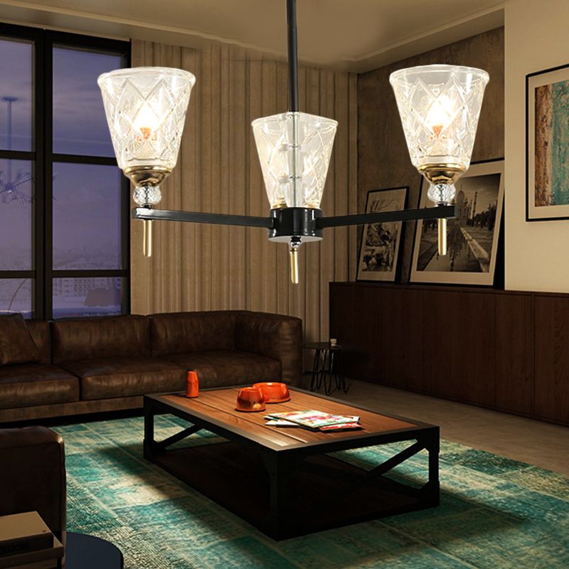 3/6/8 Luces Iluminación de lámpara de lámpara Cono Cristal Contemporáneo Luz de techo colgante en negro para dormitorio