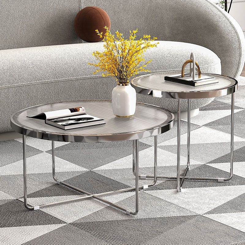 Round Cross Legs Coffee Table Stainless Steel Cocktail Table