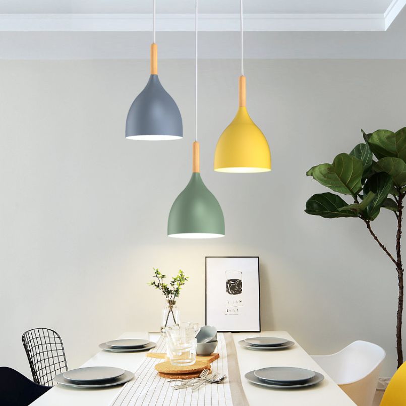 Modern Concise Macaron Pendant Light Aluminium Dome Hanging Lamp for Dining Room