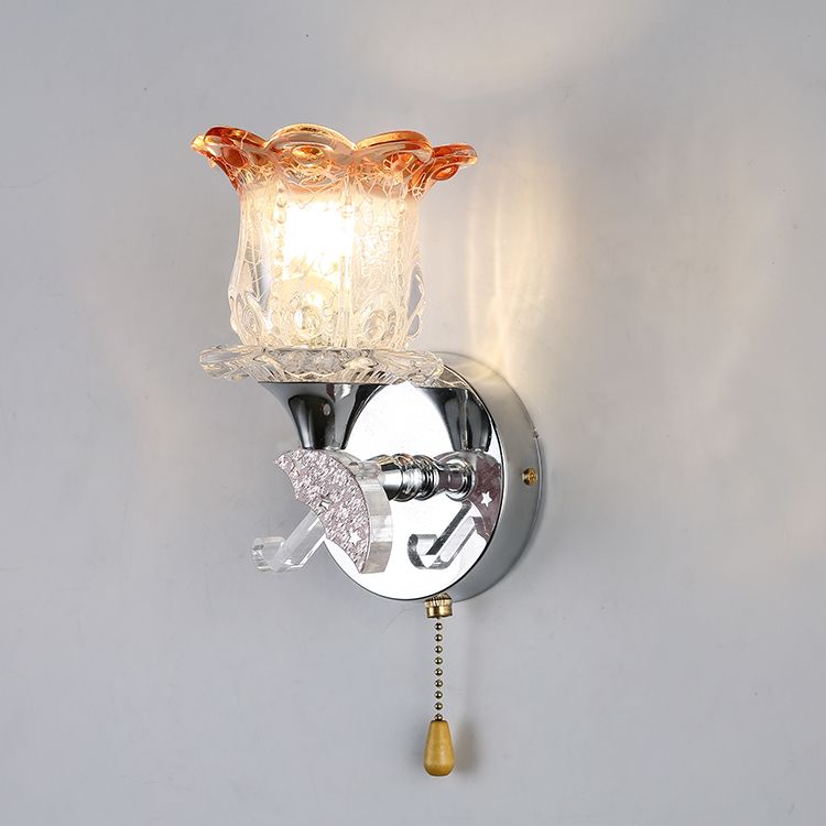 Lampade a fiore di fiore lampada moderna a parete in argento a 1 luce con tonalità di erba