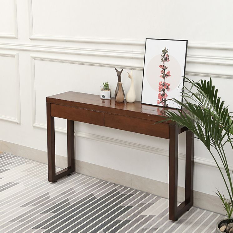 Console Sofa Table with 2 Drawers in Dark Brown Wooden Console Table