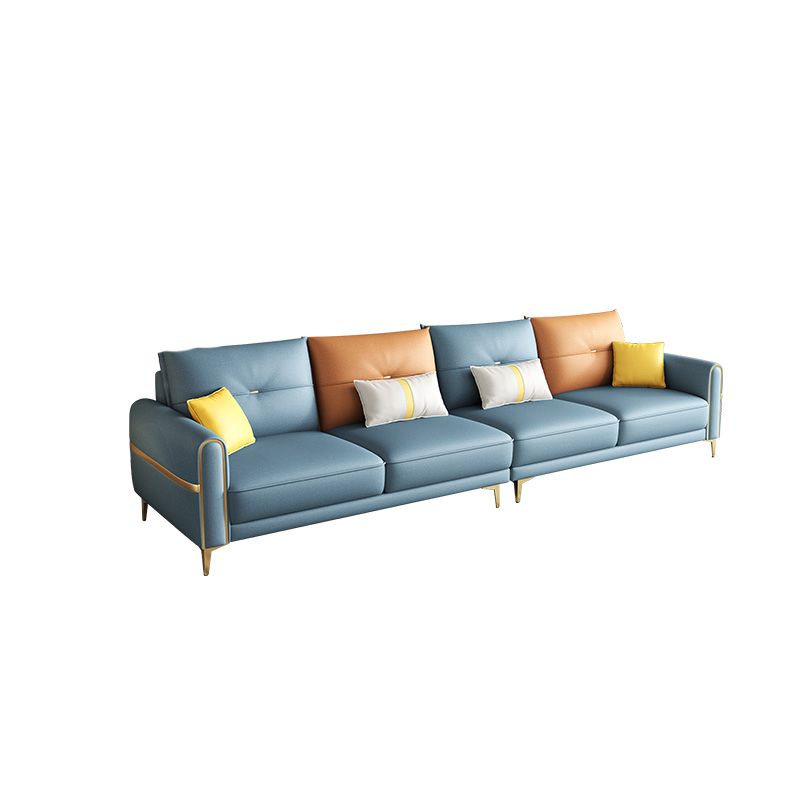 Modern Faux Leather Sofa with Bolster Pillows for Living Room