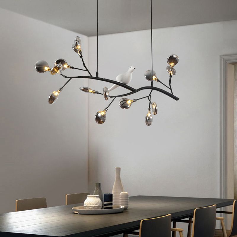 Nordic Style Iron Hanging Lamp Branch Shape Island Light Fixture for Bar (Included Bird)