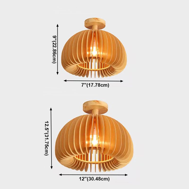 Modern Concise Flush Mount Wooden Pumpkin Ceiling Fixture for Interior Spaces