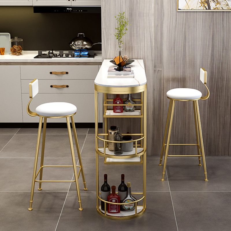 Glam Style 1/2/3 Pieces Bar Table Set Rectangle Stone Bar Table with Metal High Stools