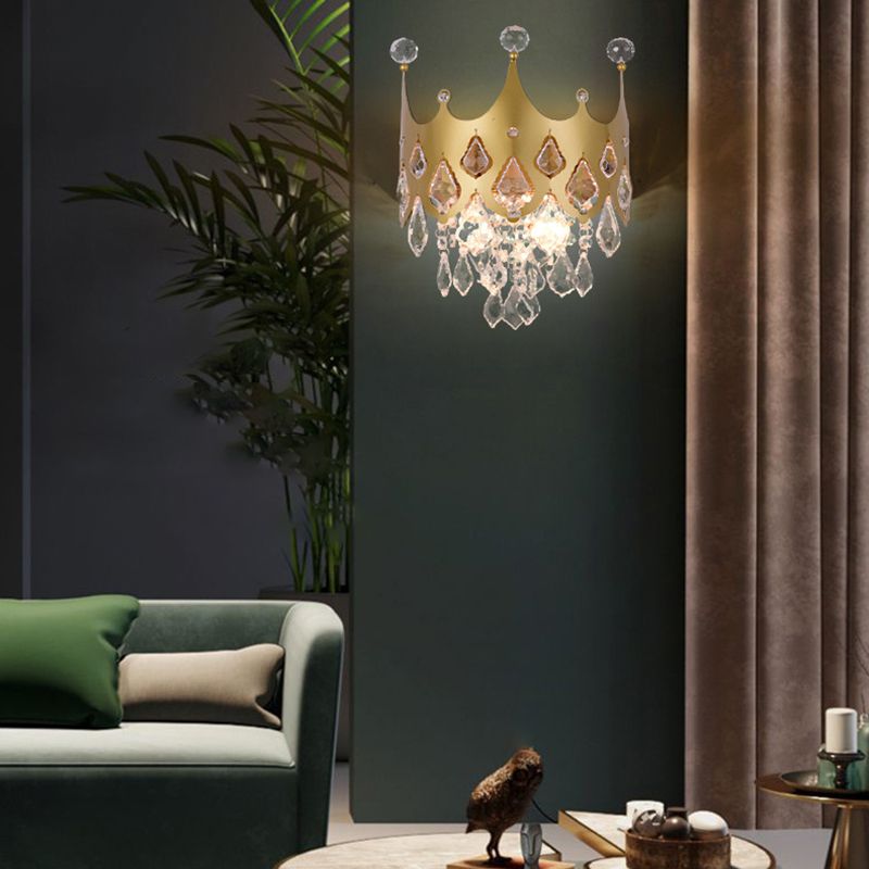 2 - Light Crown Shape Wall Light in Gold Post Modern Wall Sconce with Crystal Accents