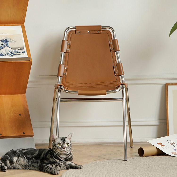 Modern Style Side Chair Leather Metal Base Dining Chair for Home
