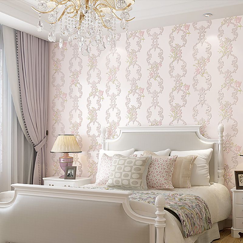 Peel Stick Rural Flower Wallpaper Light-Pink Removable Wall Decoration for Bedroom