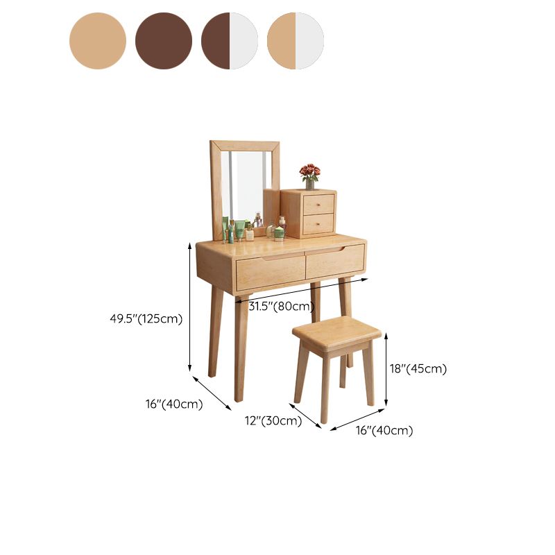 4 Drawers Vanity Set 15.74" Wide Solid Wood Make-up Vanity with Stool