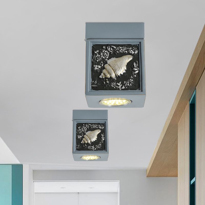 Cubic Corridor Ceiling Fixture Resin 1-Light Kids Flush Mount Lighting with Shell Design in Blue/Light Blue