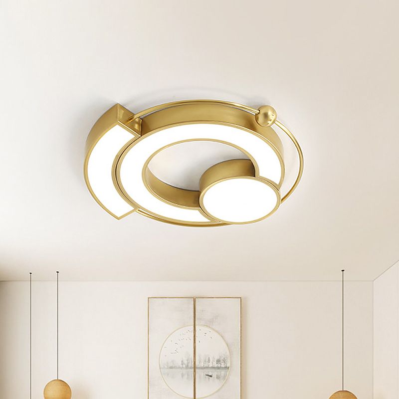 Gold Hollow Circle Flush Mount Lighting Modernist LED Metallic Flush Light Fixture in Warm/White Light