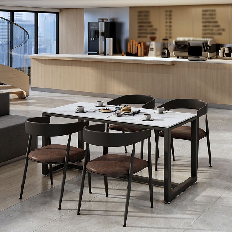 Industrial Rectangle Dining Table Sintered Stone Dining Table with Trestle Base for Dining Room