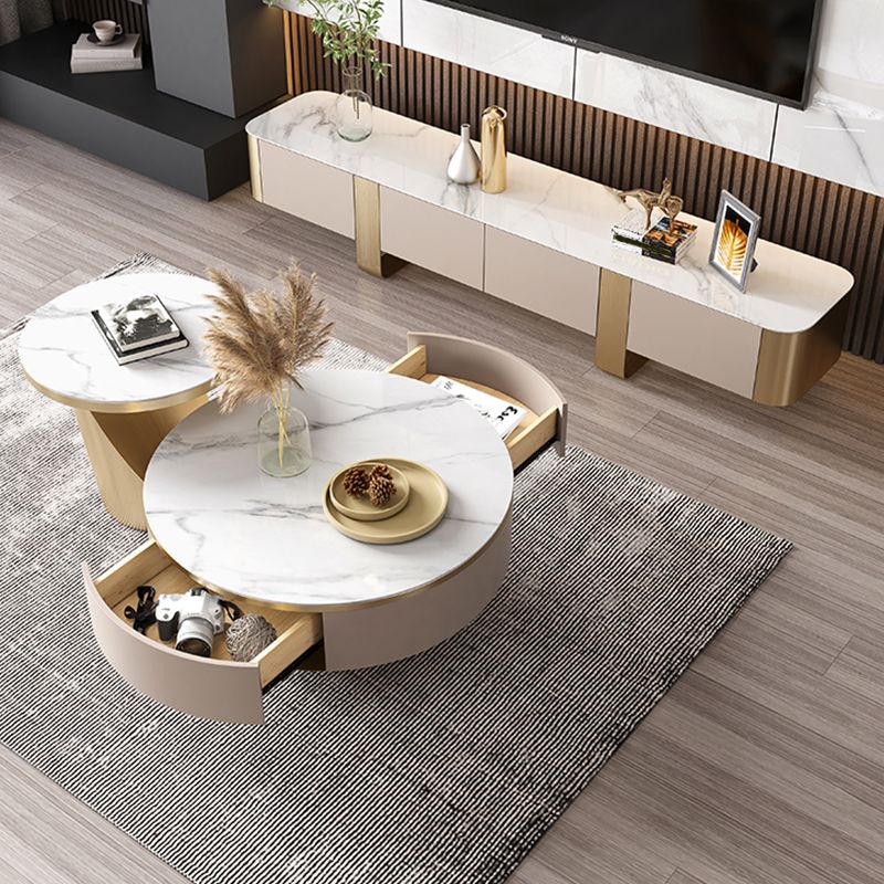 Contemporary White Coffee Table with Storage Metal Cocktail Table