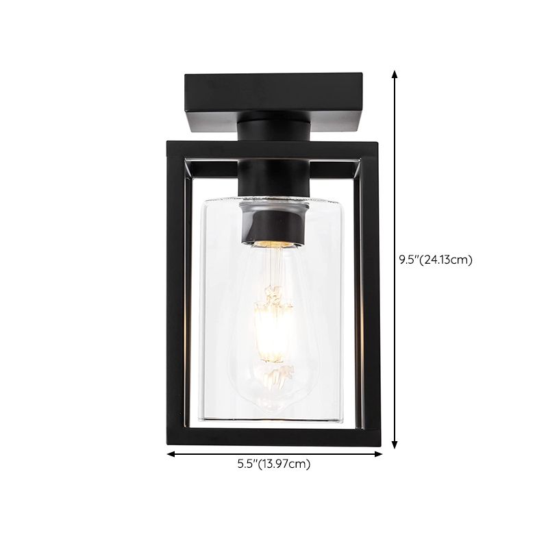 Iron and Glass Semi Flush Industrial 1 - Light Ceiling Semi Flush in Black