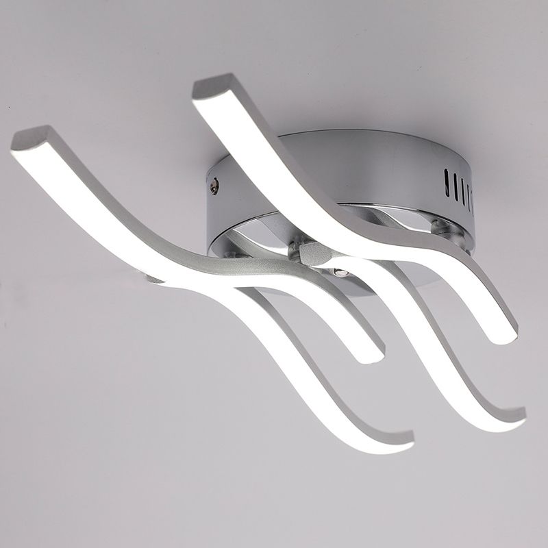 Aluminum Alloy Wave Shaped LED Ceiling Light Acrylic Shade Modern Simplicity Style Lighting Fixture in Sliver