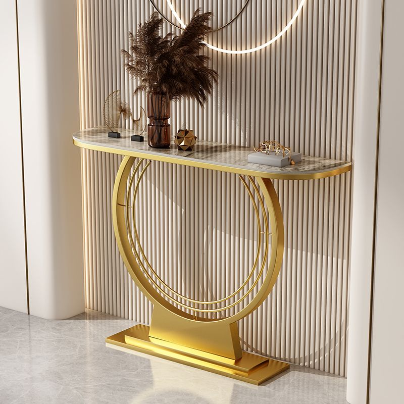 11.8" Wide Stone Console Table Scratch Table with Gold Ironcraft Frame