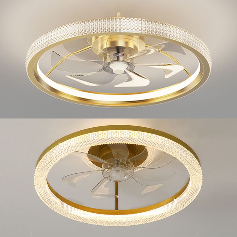 Brushed Gold Circular Ceiling Fan Lamp Minimalist Metal LED Semi Mount Lighting