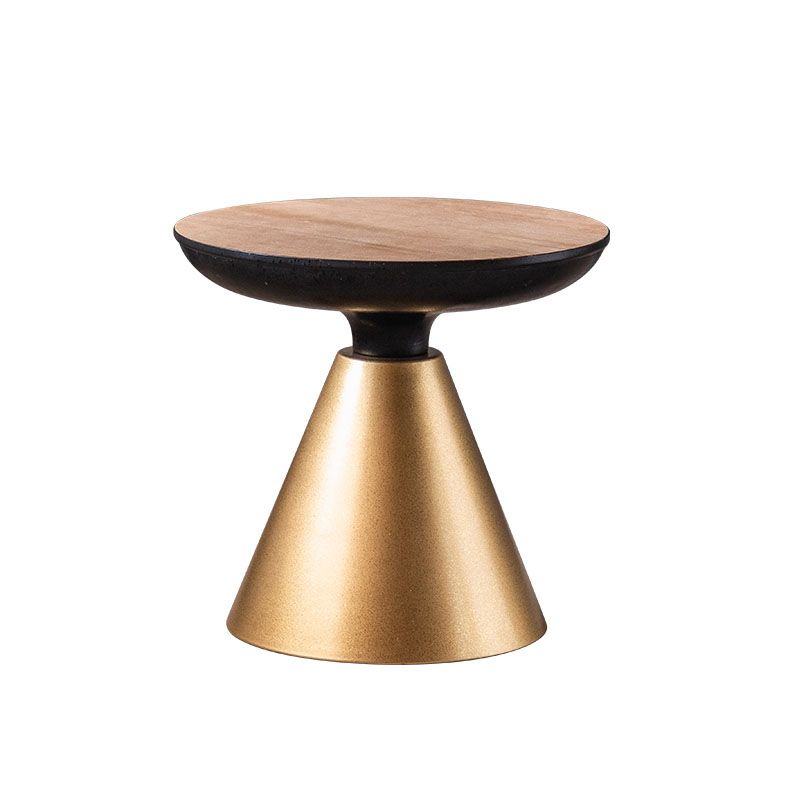 Wood Round Top Side Table 18.9" Tall Iron Pedestal End Table