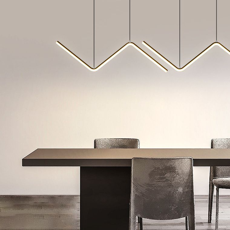 Modern Metal Chandelier Lamp Linear LED Island Pendant for Dining Room