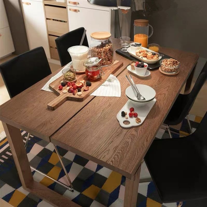 Rectangle Modern Dining Table Ash Solid Wood Table with Double Pedestal Base
