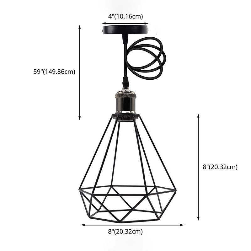 Retro Black Metal Cage Industrial Style Hanging Light 7.8" Wide Single Bulb Coffee Shop Lighting Pendant with 59" Adjustable Wire