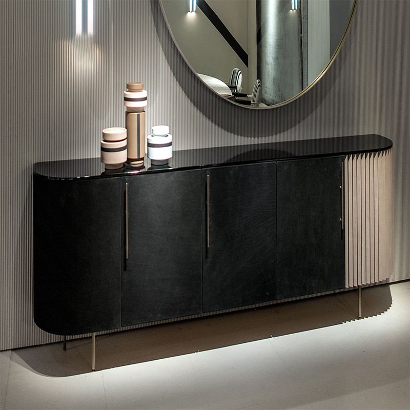 Metal and Solid Wood Cabinet Black Bar Pulls Straight Legs Accent Cabinet