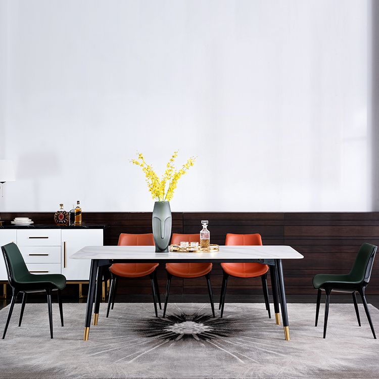 Wood Industrial Rectangular Dining Table Sintered Stone Table with 4 Black Legs