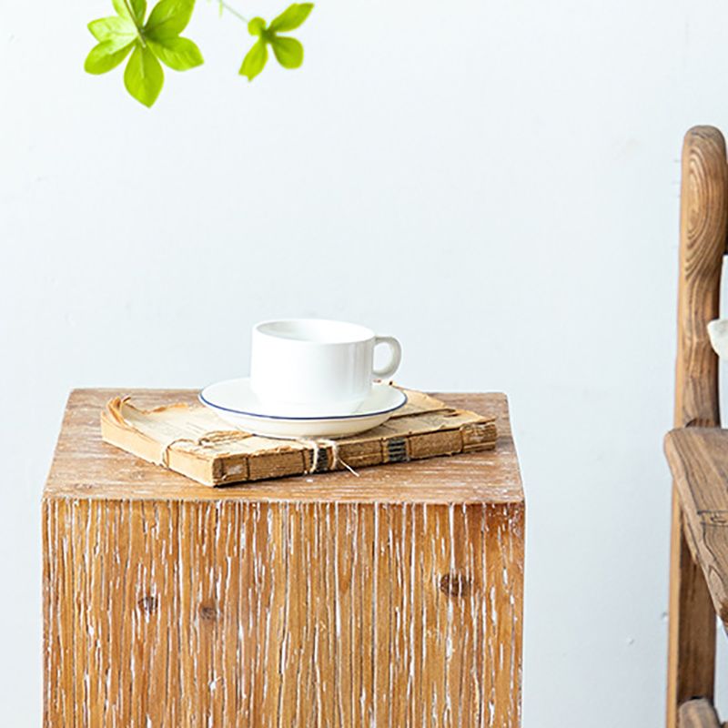 Rustic Square Wooden End Table Natural Drum Sofa Side Accent Table
