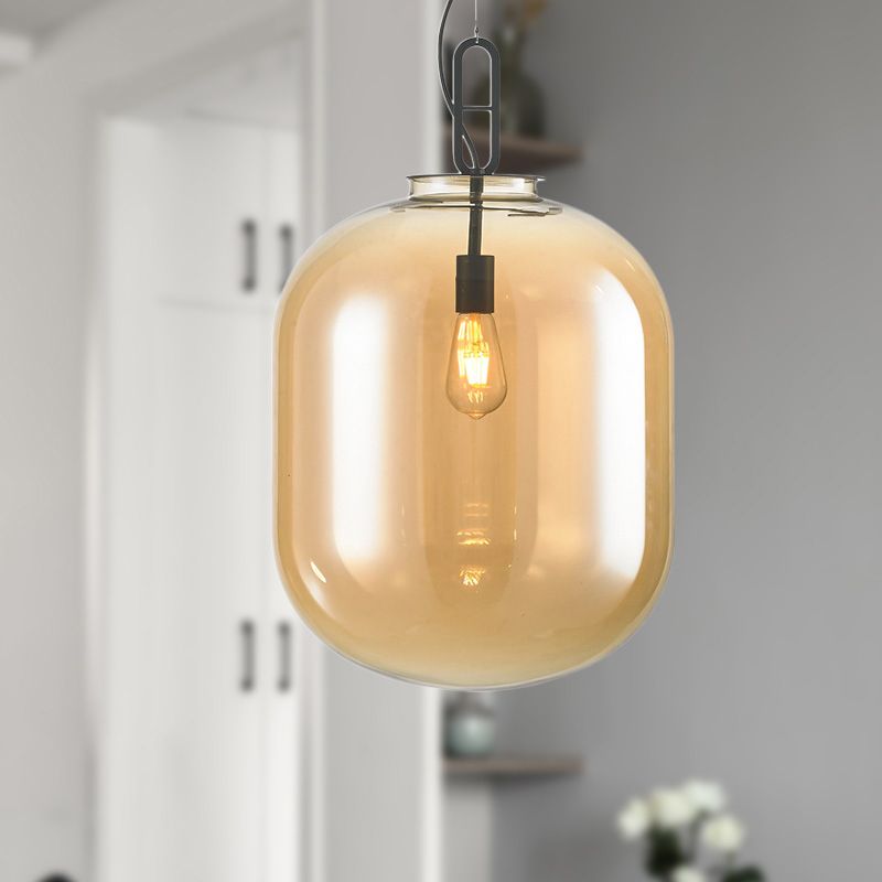 Cilíndrico Luz de techo colgante modernismo Amber/humo vidrio gris 1 cabezal sala de estar luz colgante