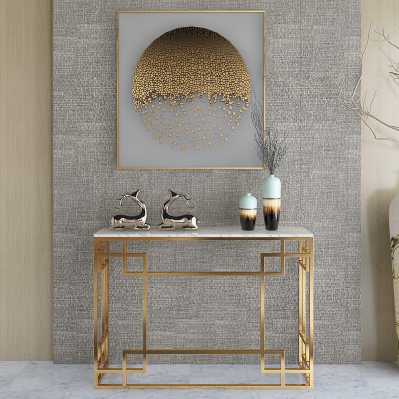 Glam Iron Console Sofa Table Rectangle Marble Console Accent Table for Hall