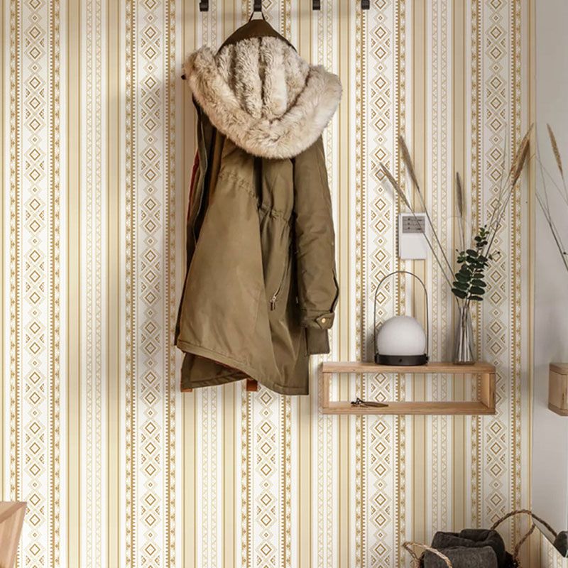 Rouleau de papier peint ethnique à rayures verticales pour mur d'accent, décoration murale de 33' par 20,5" en couleur naturelle