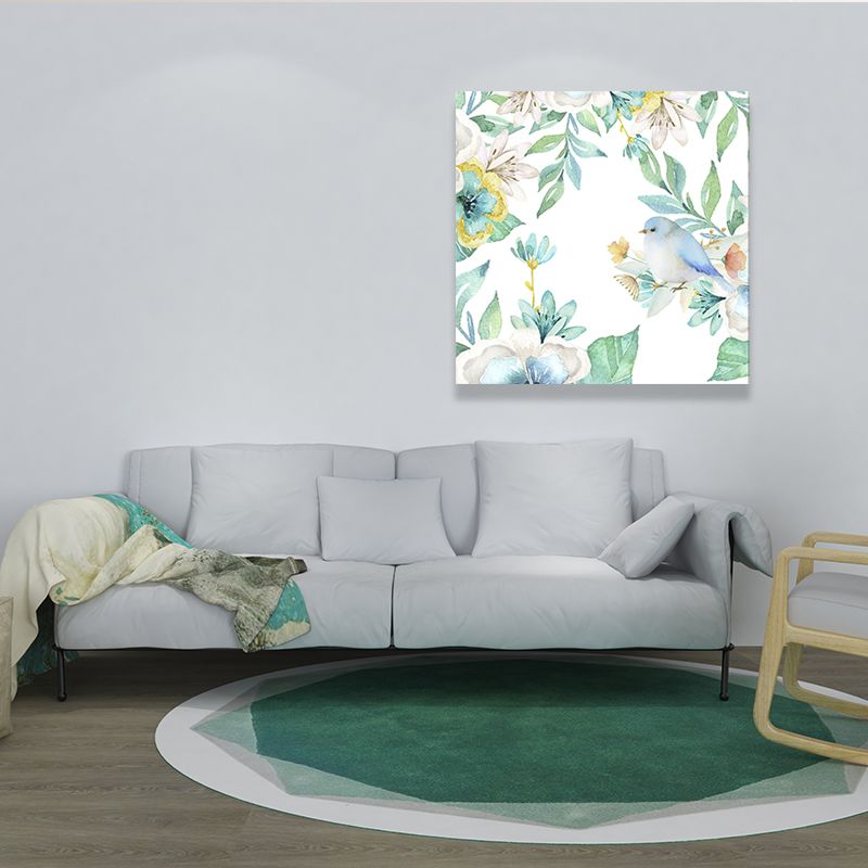 Bird with Blossoming Flower Art Print Pastel Color Kids Style Wall Decor for Family Room
